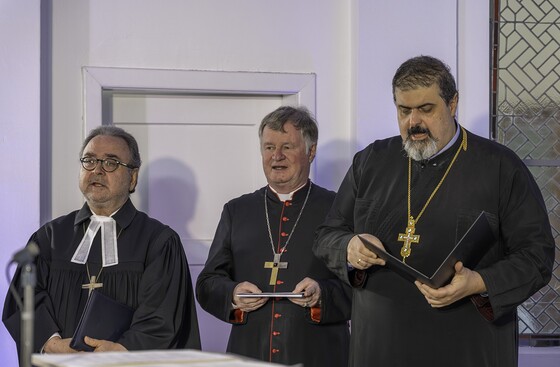 V. l.: der evangelisch-lutherische Bischof Michael Chalupka, Bischof Manfred Scheuer und der griechisch-orthodoxe Bischofsvikar Ioannis Nikolitsis 